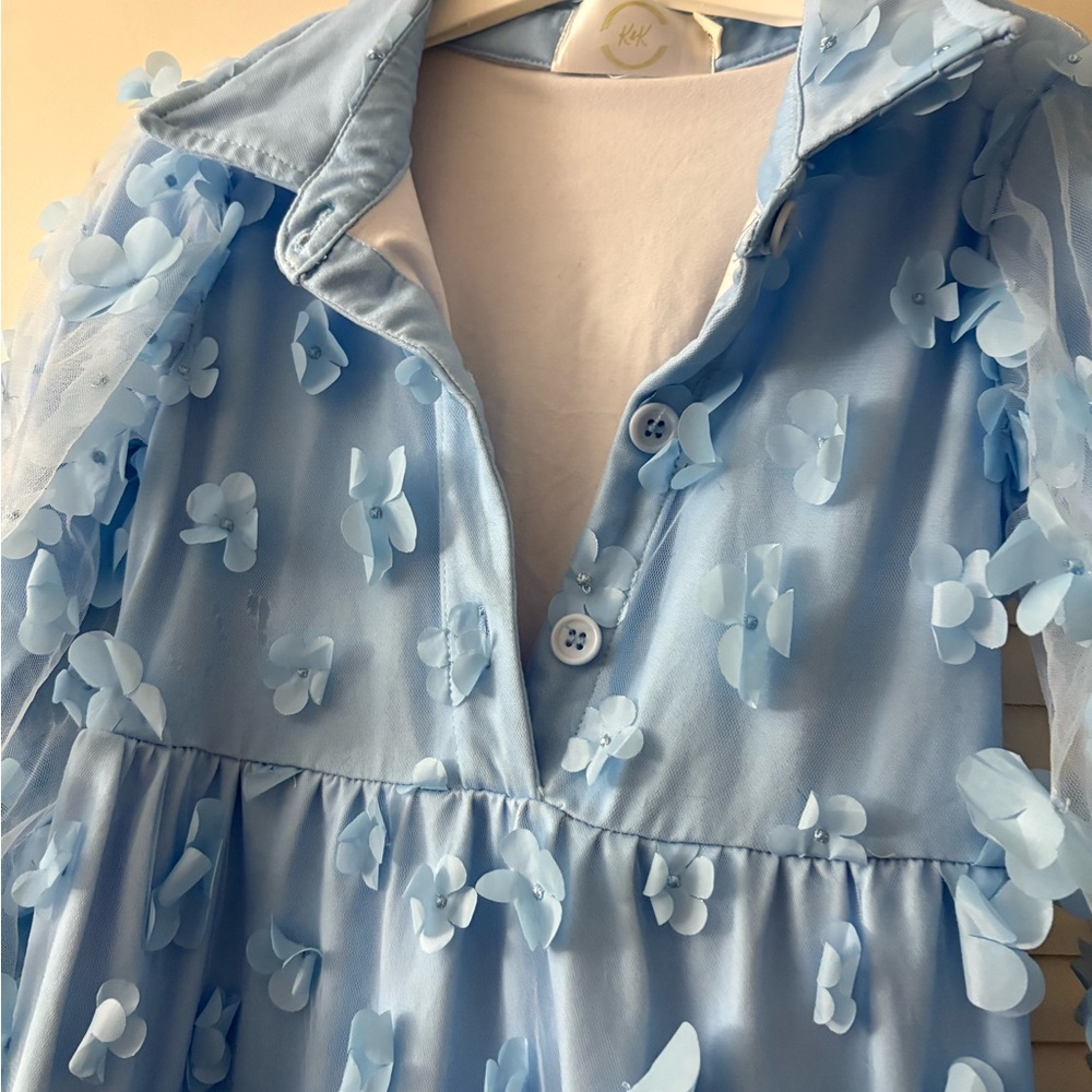 Light Blue Floral Embellished Dress